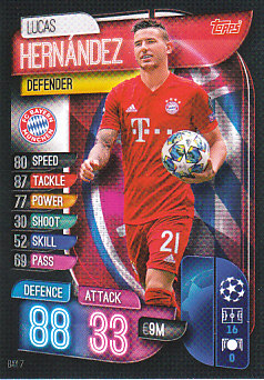 Lucas Hernandez Bayern Munchen 2019/20 Topps Match Attax CL #BAY7